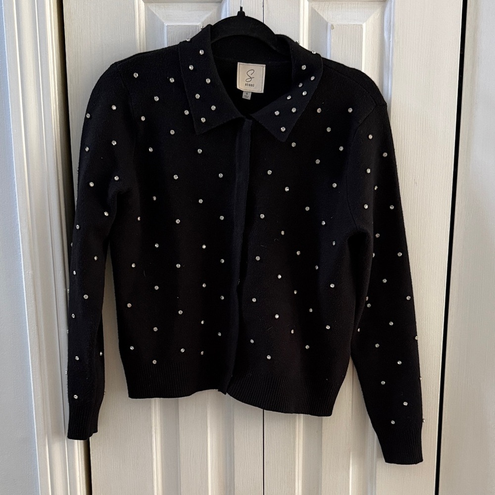 SIONI medium  Black Knitwear cardigan with rhinestones. STUNNING !